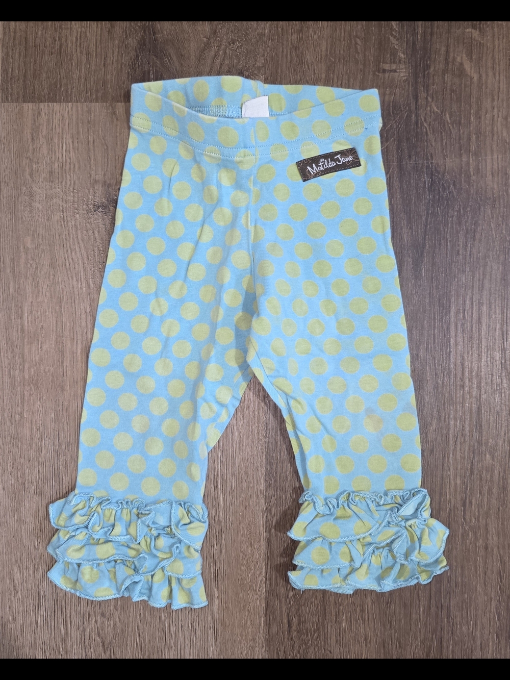 Matilda Jane Aqua & Yellow Polka Dot Ruffle Capri Leggings